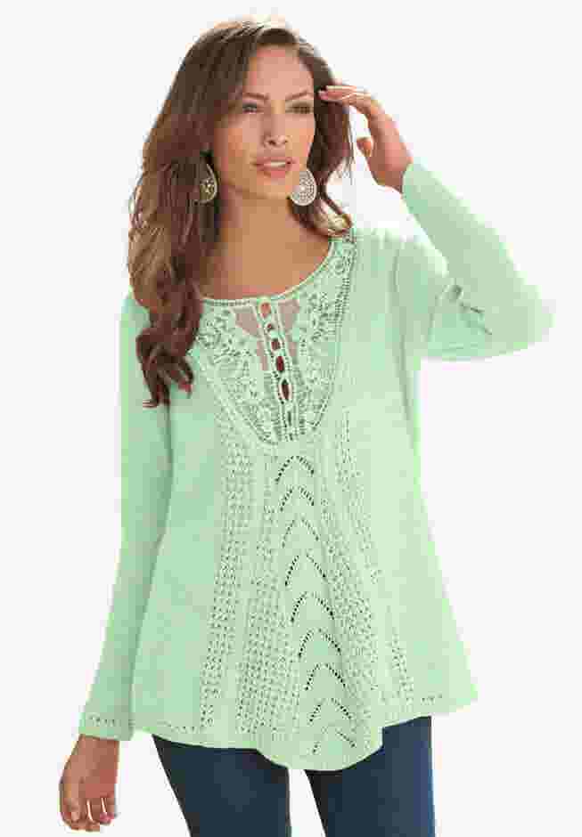Lace Yoke Pullover Sweater image number 0