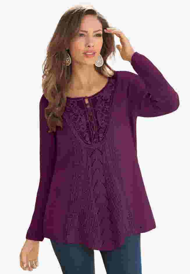 Lace Yoke Pullover Sweater image number 0