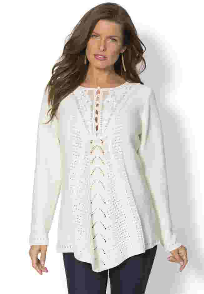 Lace Yoke Pullover Sweater image number 0