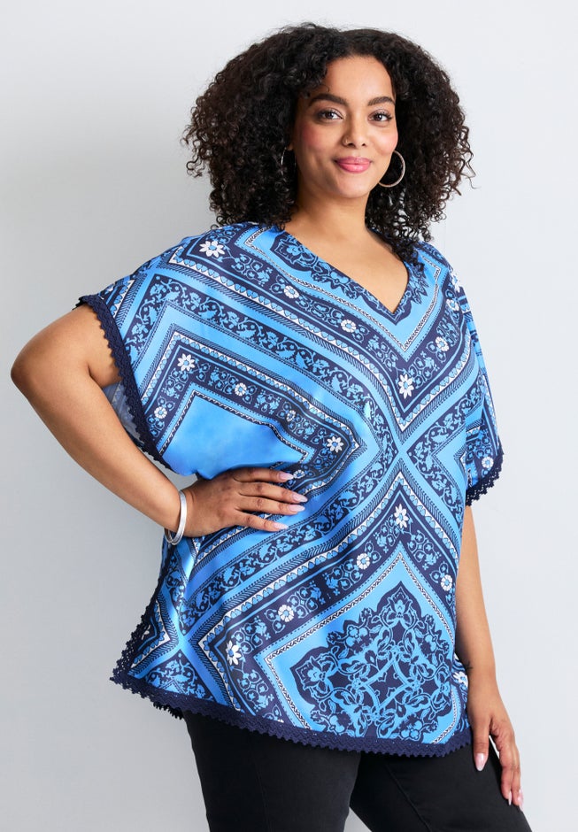 Crochet Trim Poncho Top image number 2
