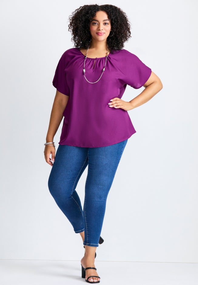 Keyhole Dolman Sleeve Blouse image number 4