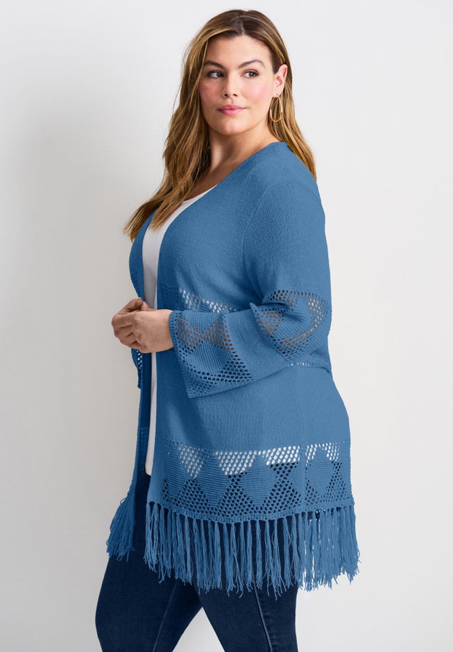 Pointelle Fringe Cardigan image number 2