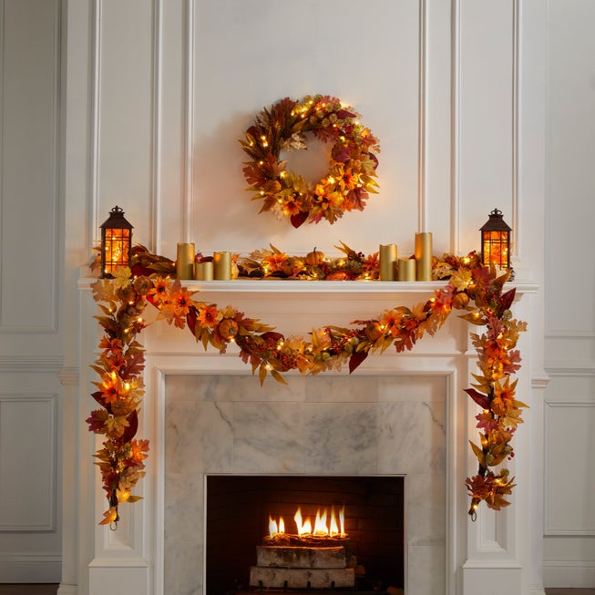 Pre-lit Harvest Daisy Staircase Swag image number null