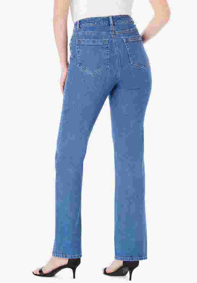 Invisible Stretch® Two-Tone Embroidered Bootcut Jeans image number 1