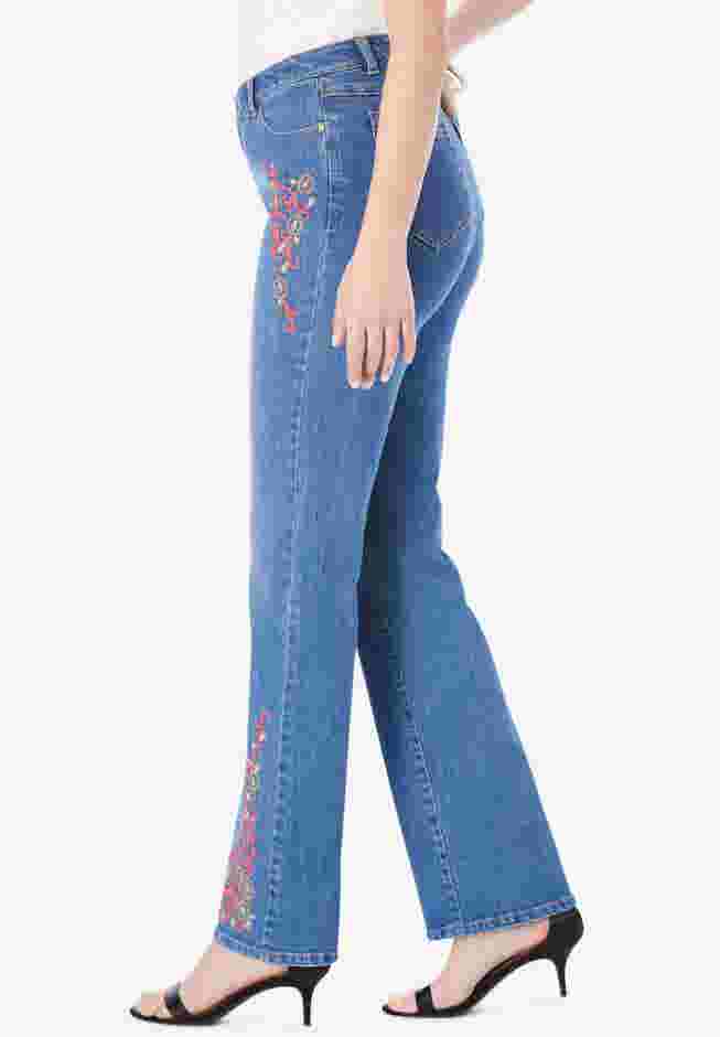 Invisible Stretch® Two-Tone Embroidered Bootcut Jeans image number 2