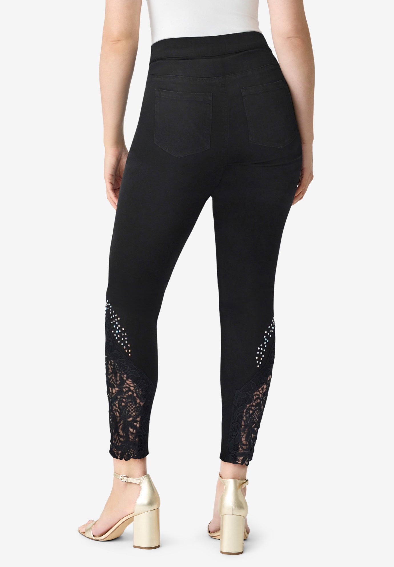 Plus Size 360° Stretch Lace Applique Jean image number 1