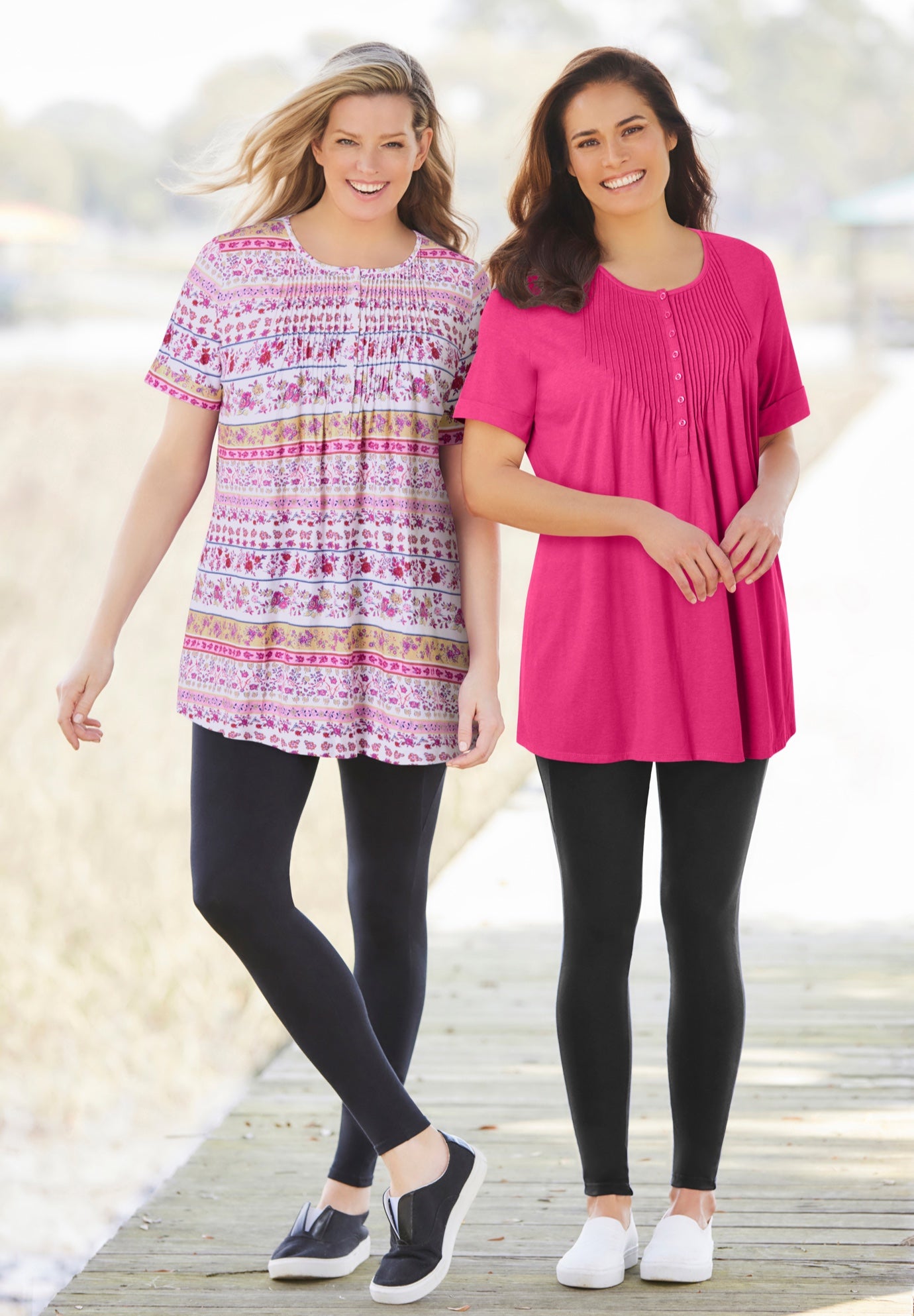 Short-Sleeve Pintucked Henley Tunic image number 6