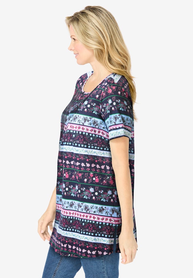 Short-Sleeve Pintucked Henley Tunic image number 2