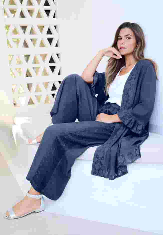 Ruffle Trimmed Acid Wash Kimono image number 1
