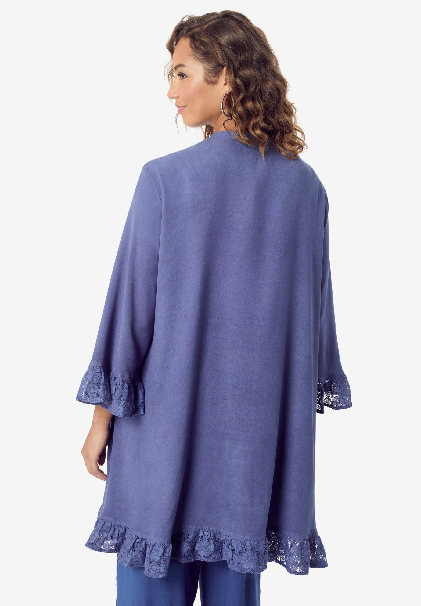 Ruffle Trimmed Acid Wash Kimono image number 1