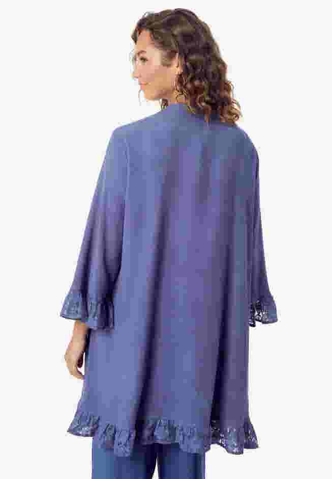 Ruffle Trimmed Acid Wash Kimono image number 1