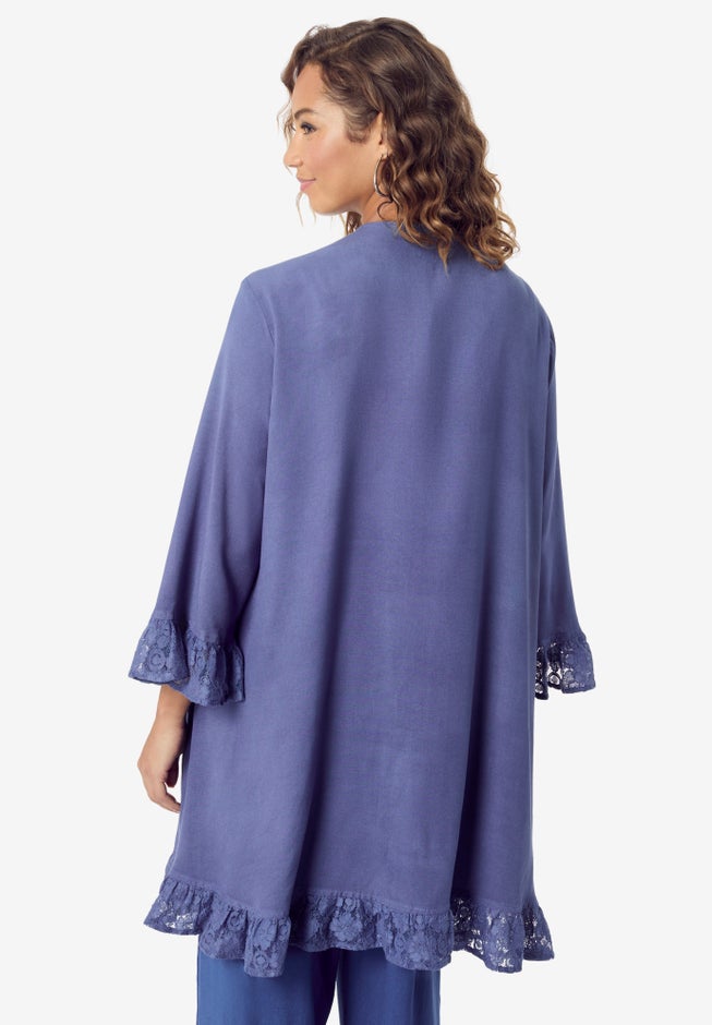 Ruffle Trimmed Acid Wash Kimono image number 1