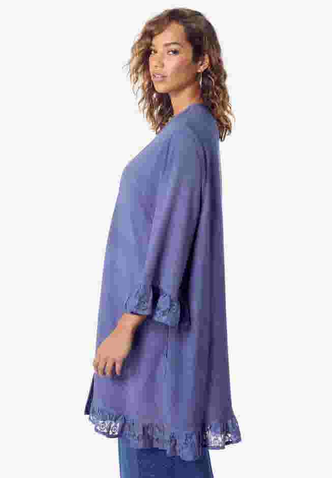 Ruffle Trimmed Acid Wash Kimono image number 2
