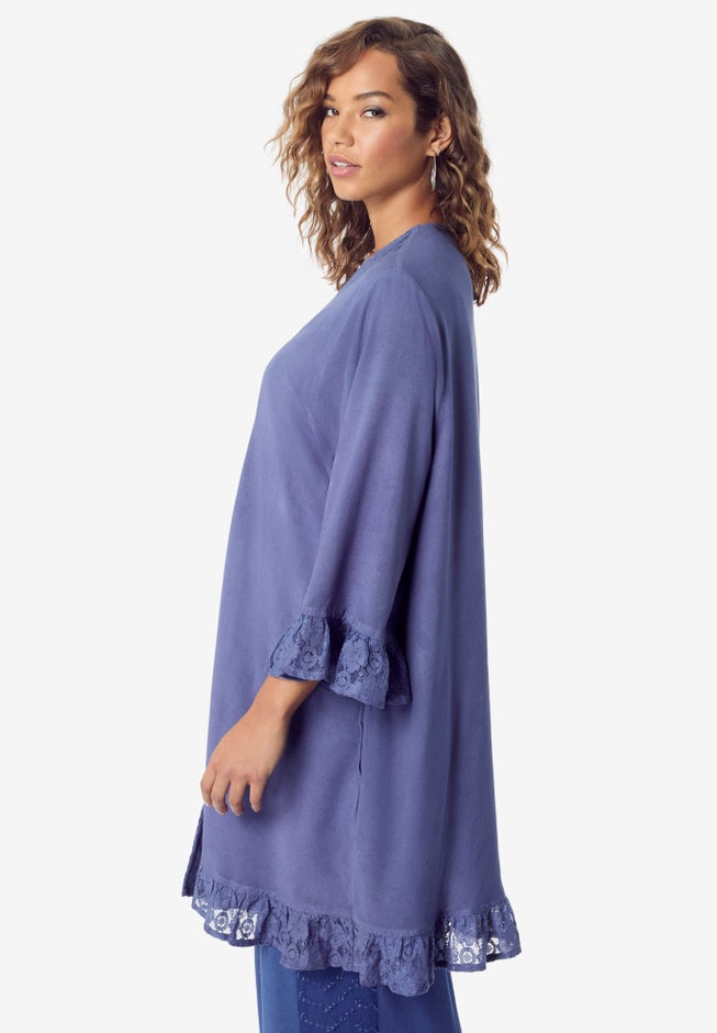 Ruffle Trimmed Acid Wash Kimono image number 2