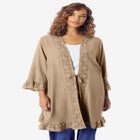 Ruffle Trimmed Acid Wash Kimono image number null