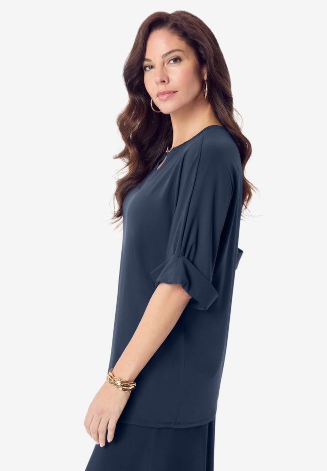 Ultrasmooth® Fabric V Neck Tee with Chain Detail image number 2