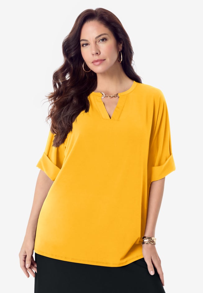 Ultrasmooth® Fabric V Neck Tee with Chain Detail image number 0