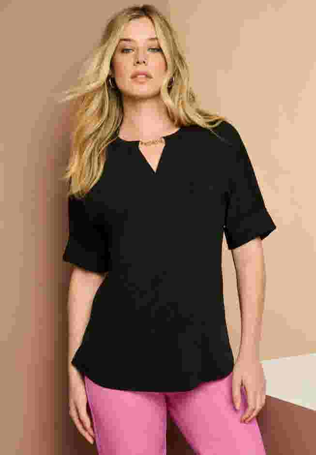 Ultrasmooth® Fabric V Neck Tee with Chain Detail image number 0