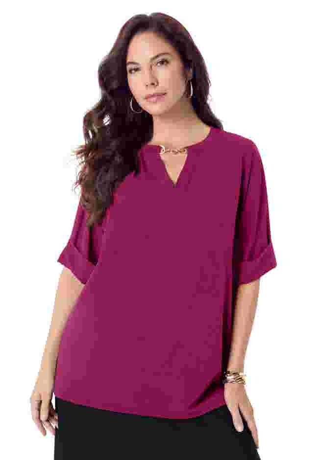 Ultrasmooth® Fabric V Neck Tee with Chain Detail image number 0