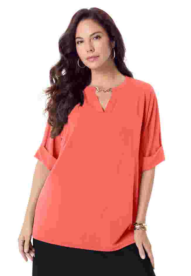 Ultrasmooth® Fabric V Neck Tee with Chain Detail image number 0