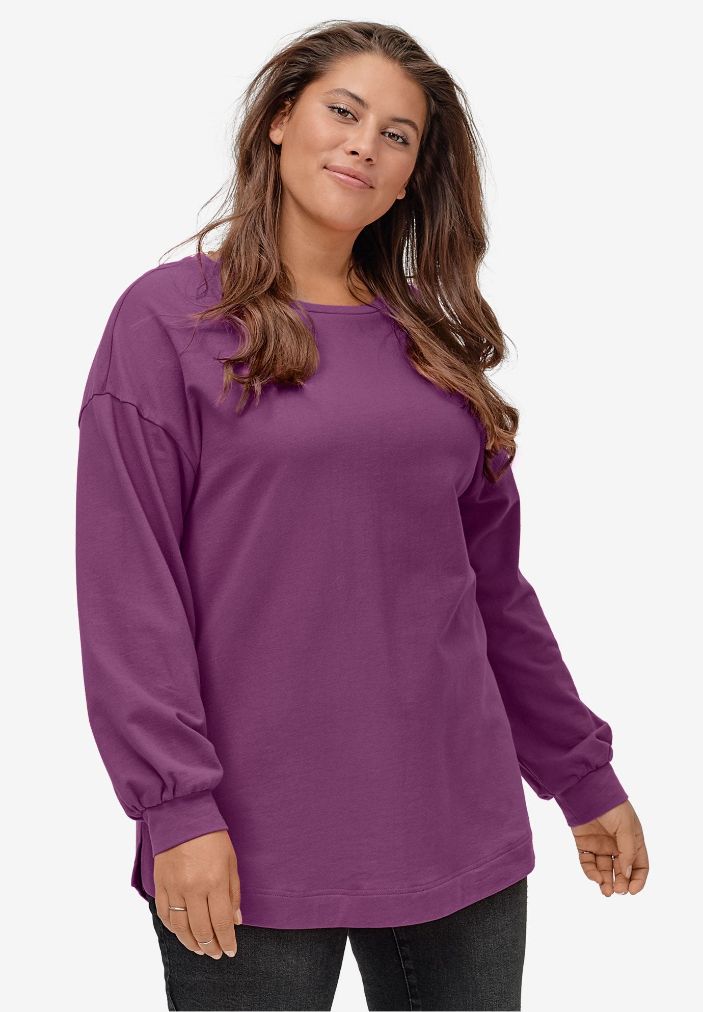 French Terry Blouson Sleeve Sweatshirt Tunic image number 2