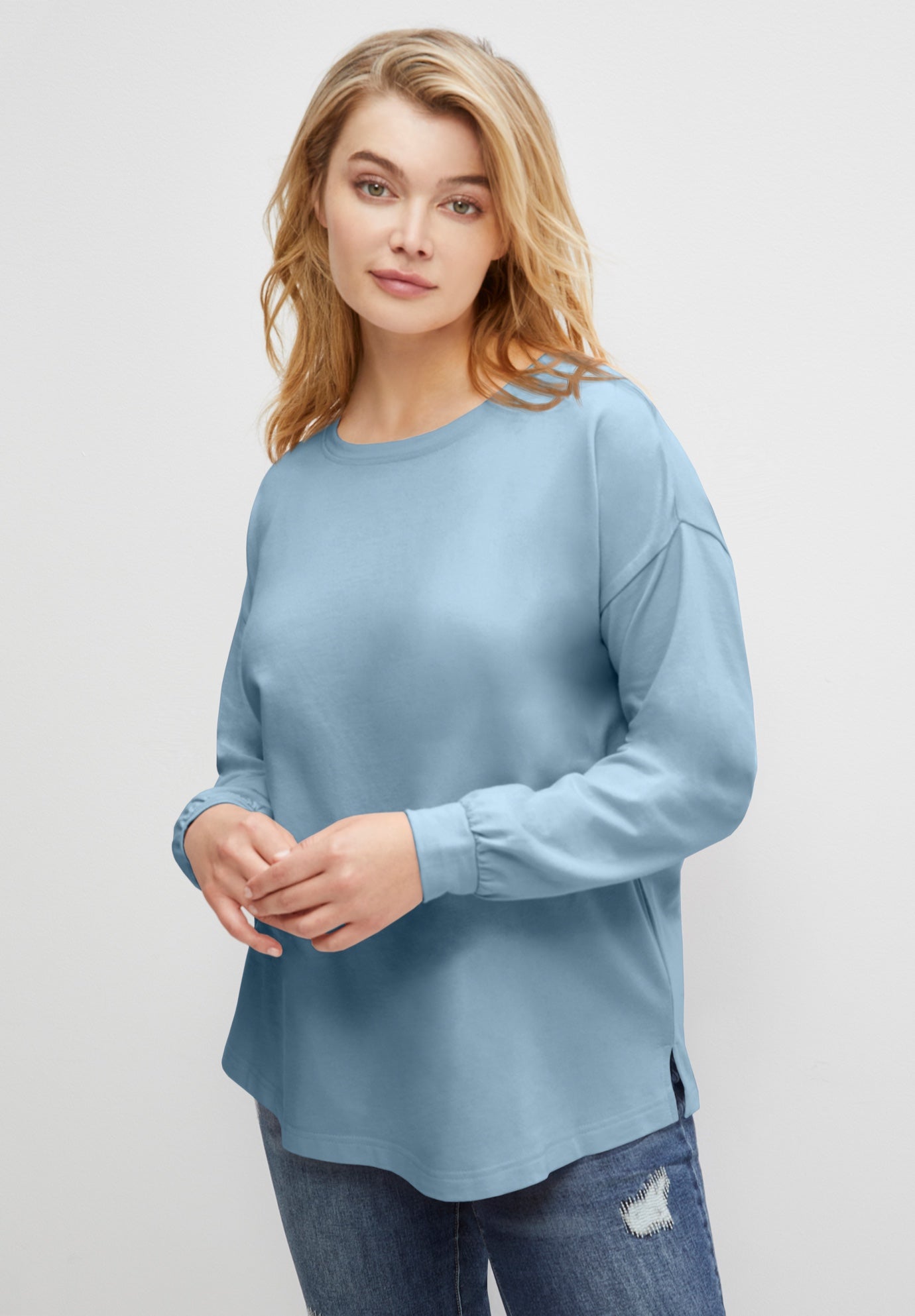French Terry Blouson Sleeve Sweatshirt Tunic image number 0