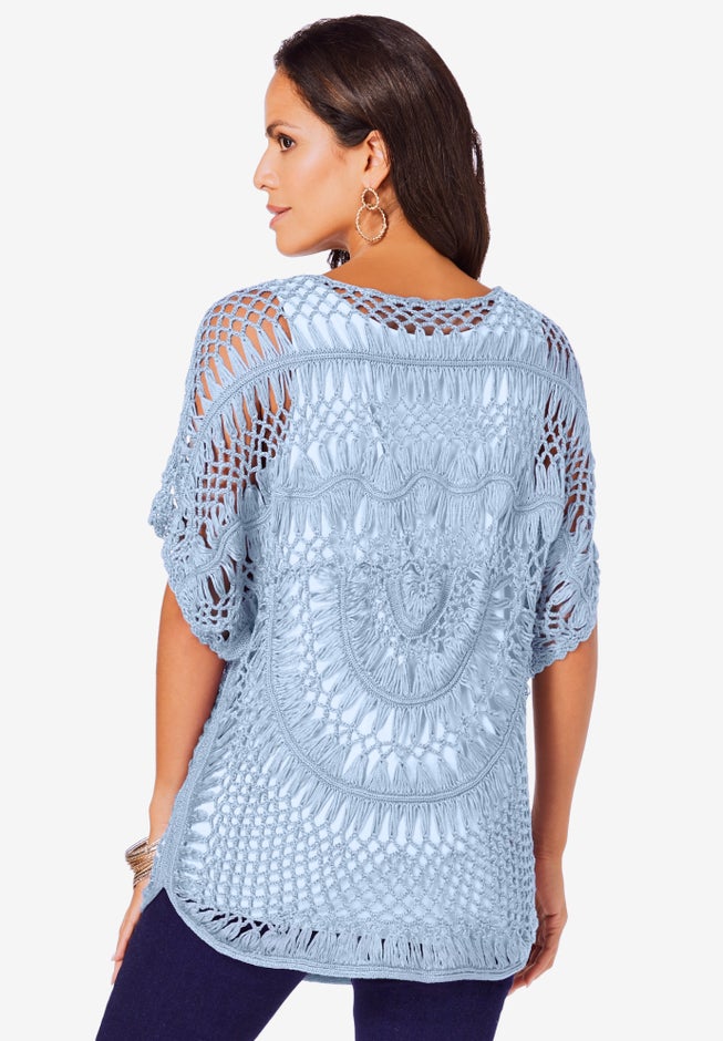 Plus Size Relaxed Pullover Crochet Sweater image number 1