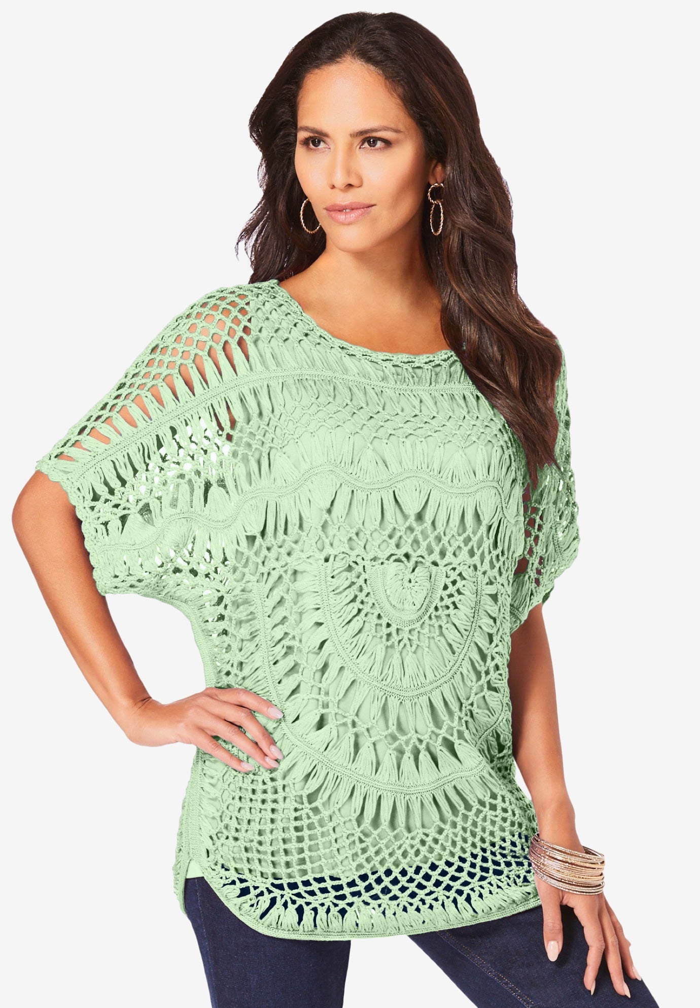 Plus Size Relaxed Pullover Crochet Sweater image number 0