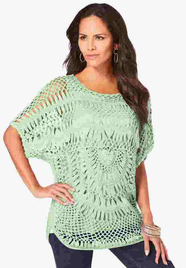 Plus Size Relaxed Pullover Crochet Sweater image number 0