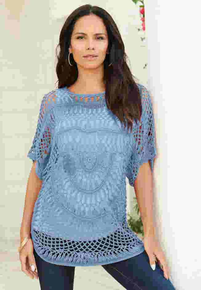 Plus Size Relaxed Pullover Crochet Sweater image number 0