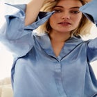 Metallic Satin Button-Down Blouse image number null