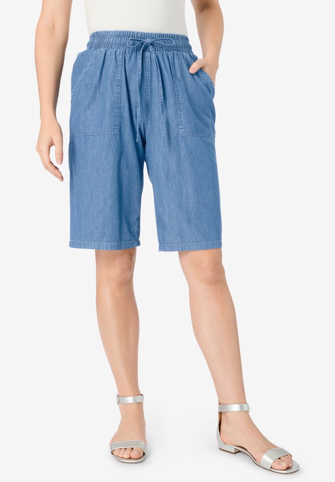 Embroidered Chambray Bermuda Shorts image number 0