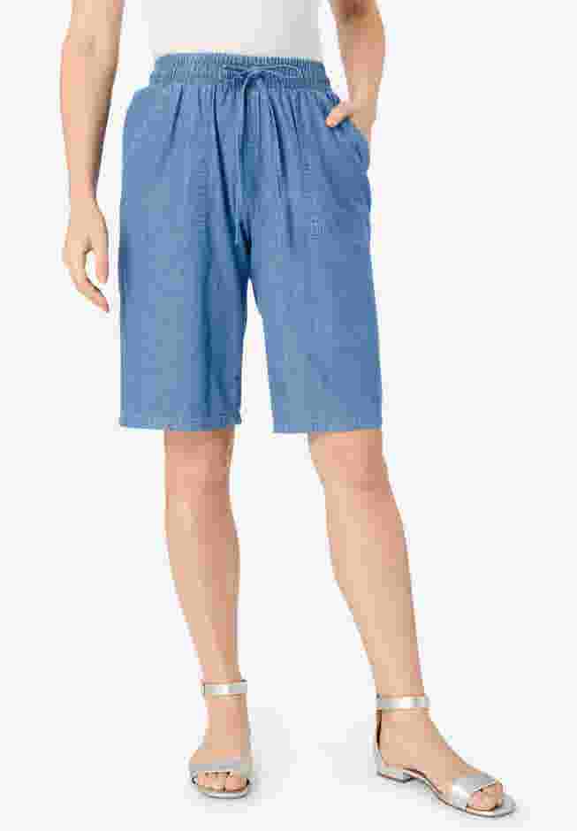 Embroidered Chambray Bermuda Shorts image number 0