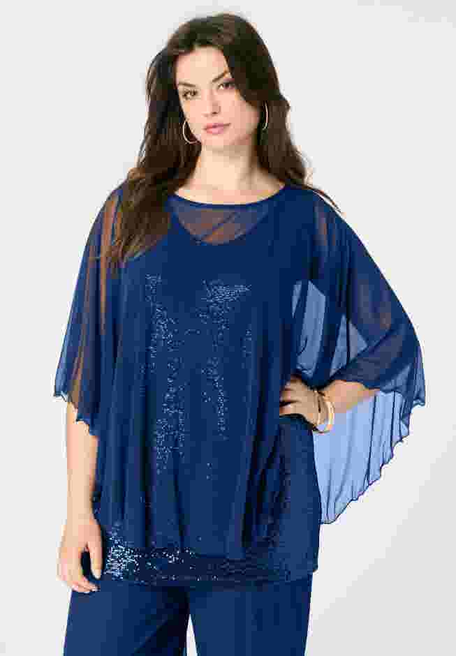 Georgette Mesh Overlay Top image number 0