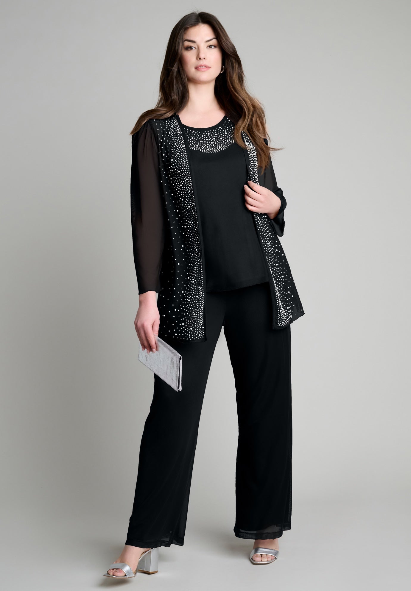 Mesh Overlay Cardigan and Tank Set. image number 0