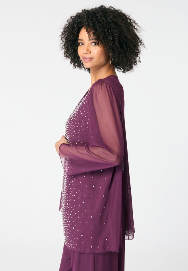 Mesh Overlay Cardigan and Tank Set. image number 2