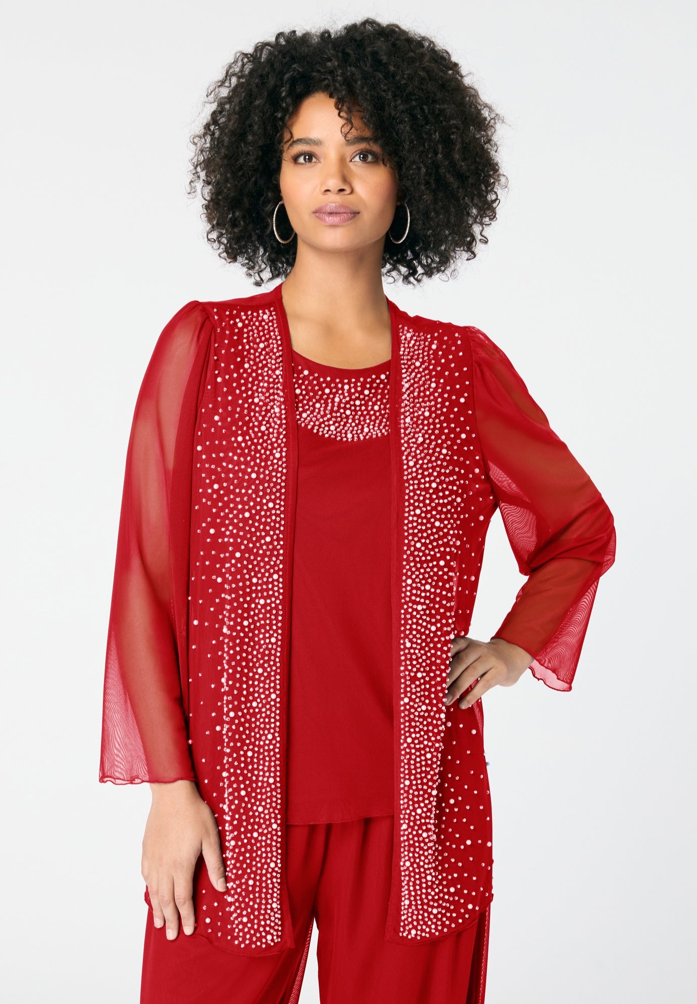 Mesh Overlay Cardigan and Tank Set. image number 0