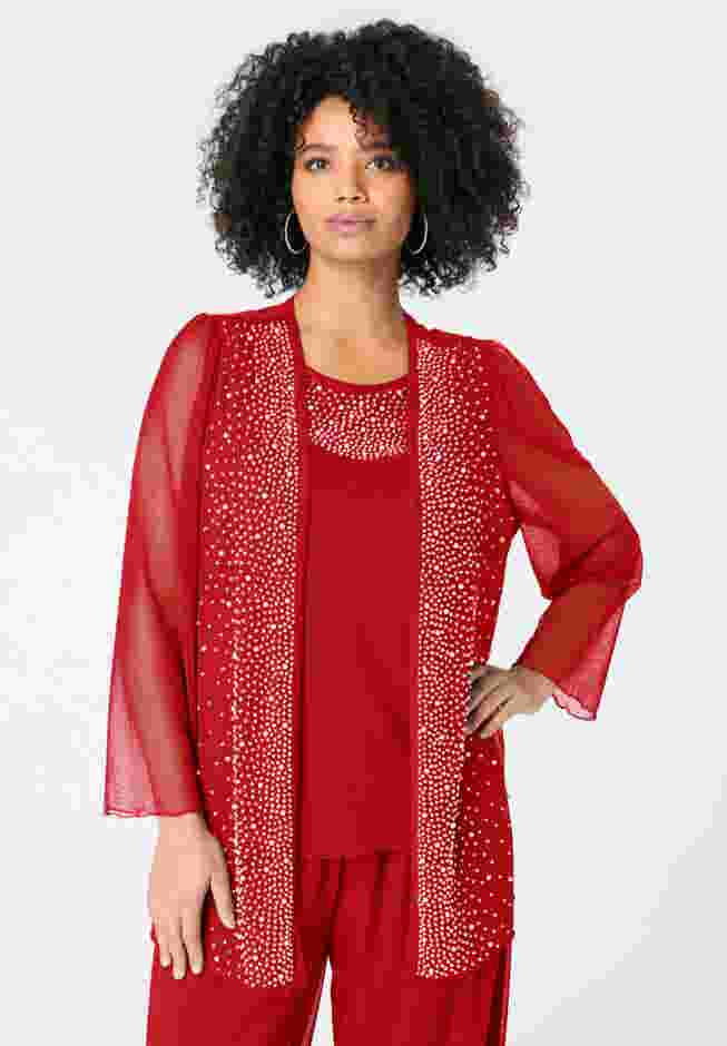 Mesh Overlay Cardigan and Tank Set. image number 0