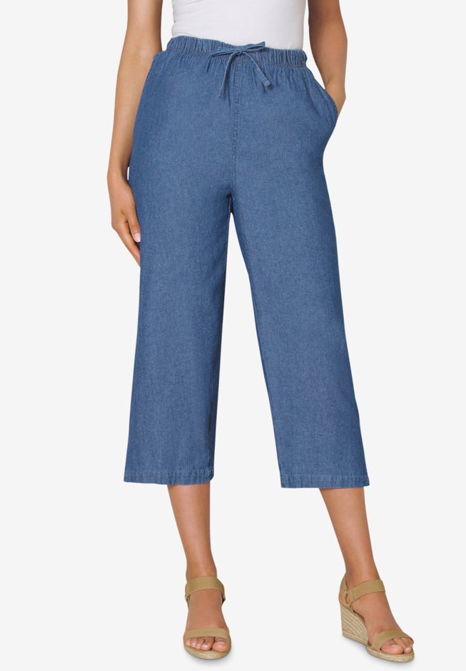 Drawstring Denim Capri image number 1
