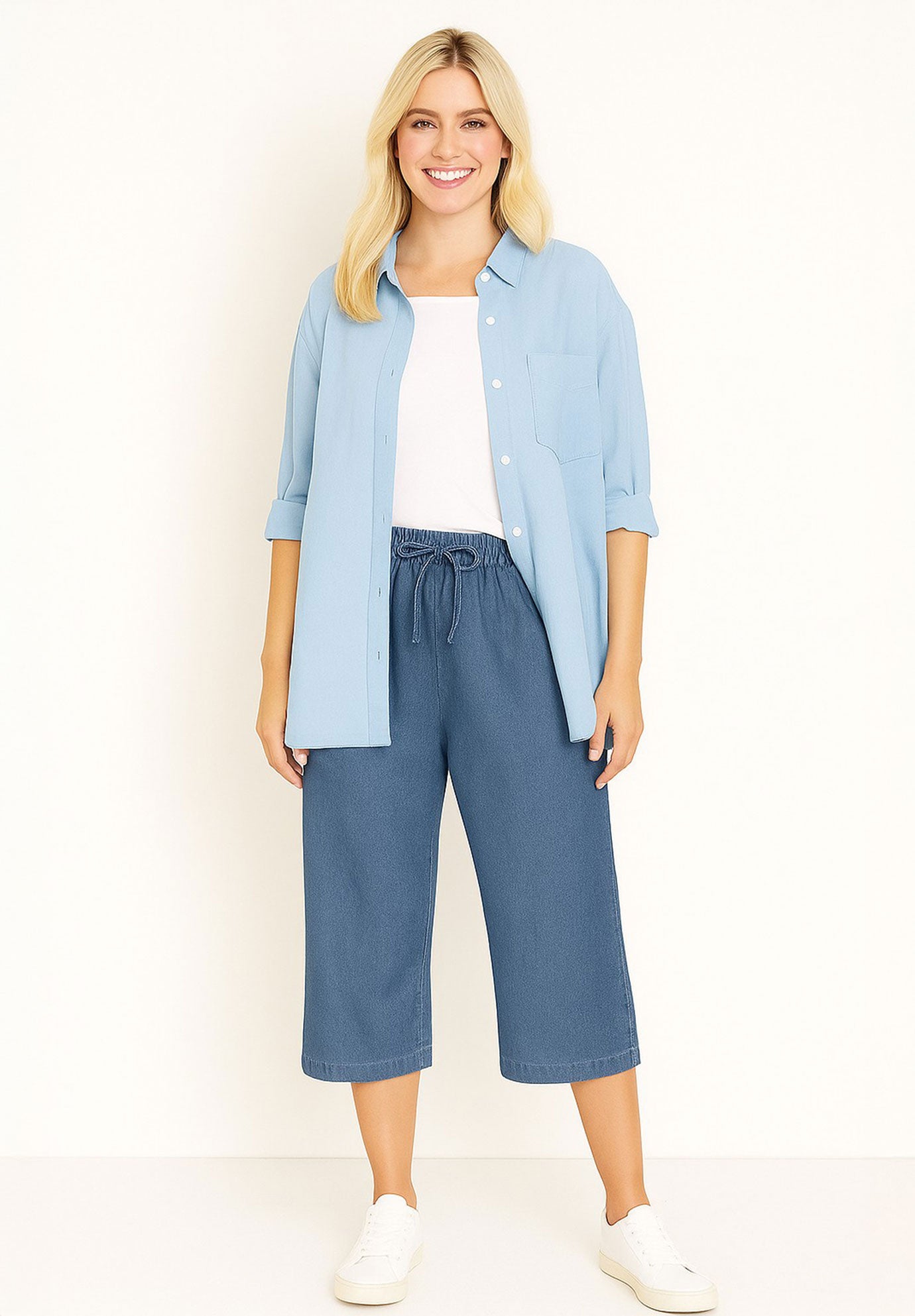 Drawstring Denim Capri image number 0