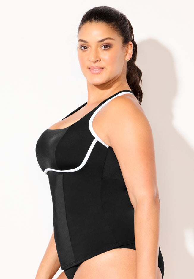 Chlorine Resistant Square Neck Contrast Trim Tankini Top image number 2