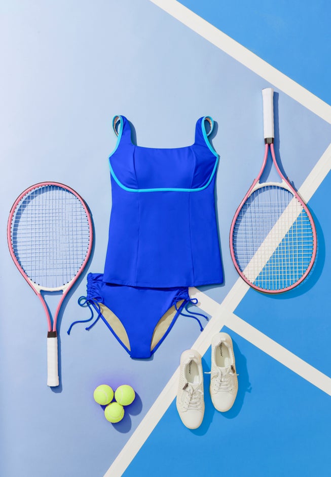 Chlorine Resistant Square Neck Contrast Trim Tankini Top image number 7