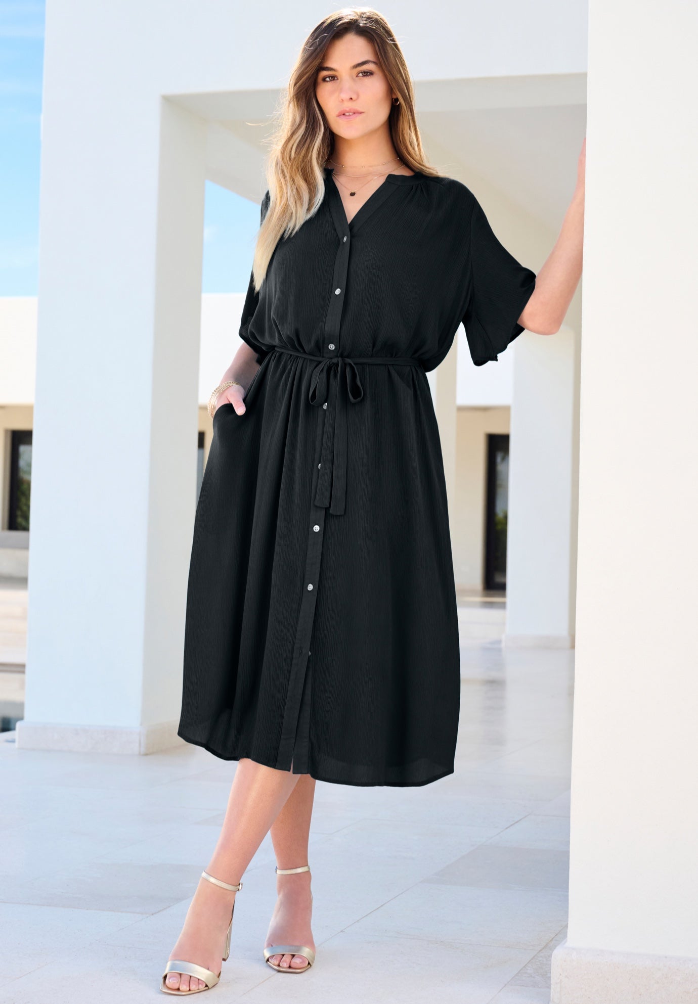 Hand-Crinkled Button-Down Dress image number 0