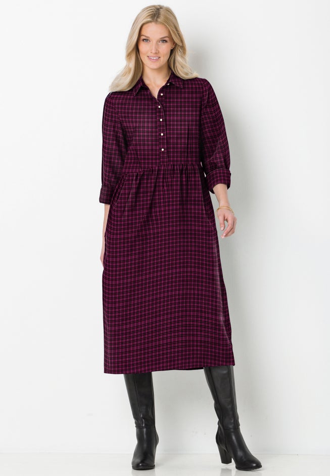 Plaid flannel A-line shirtdress image number 1