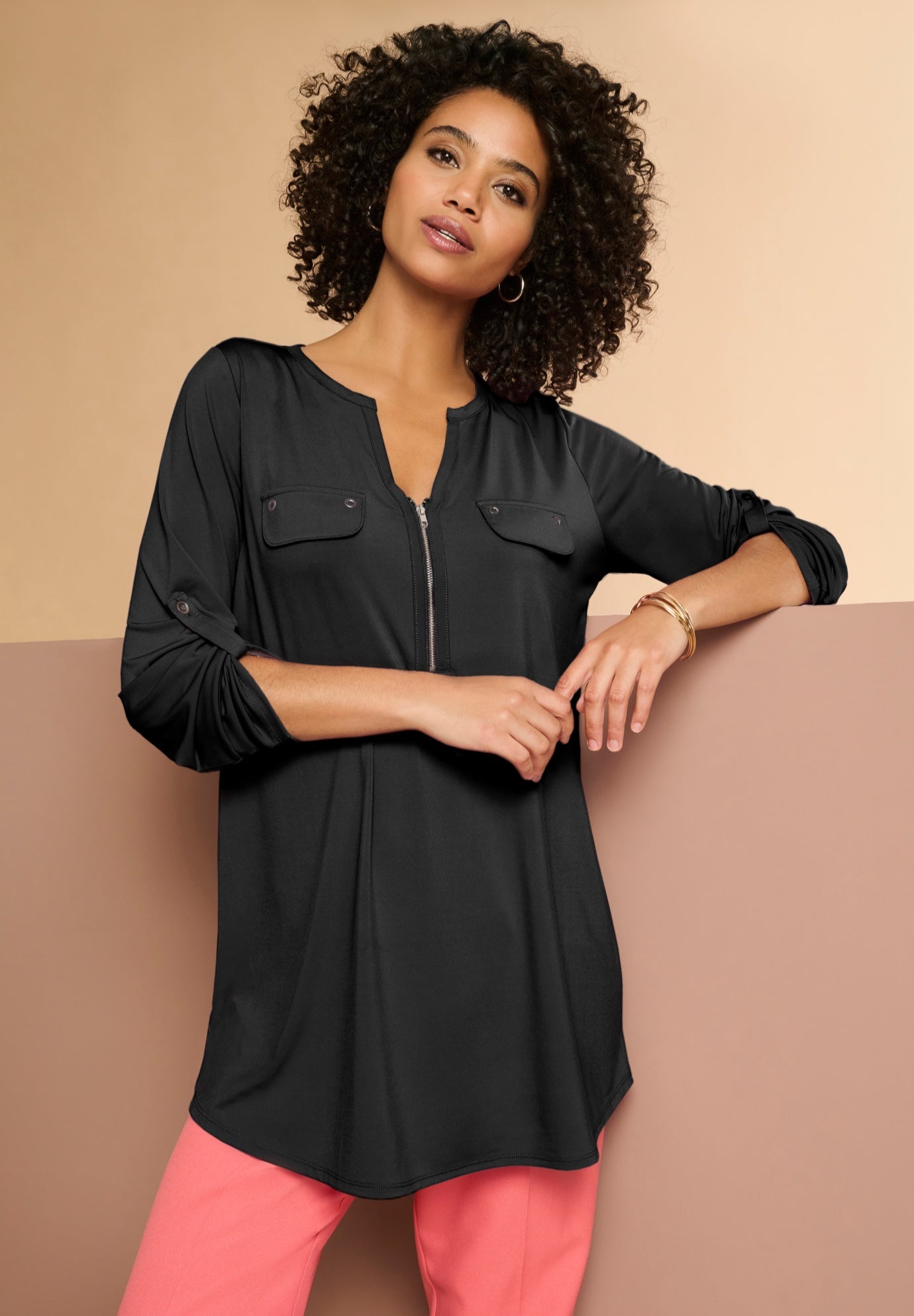 Zip Front Ultrasmooth&reg; Fabric Tunic image number 0