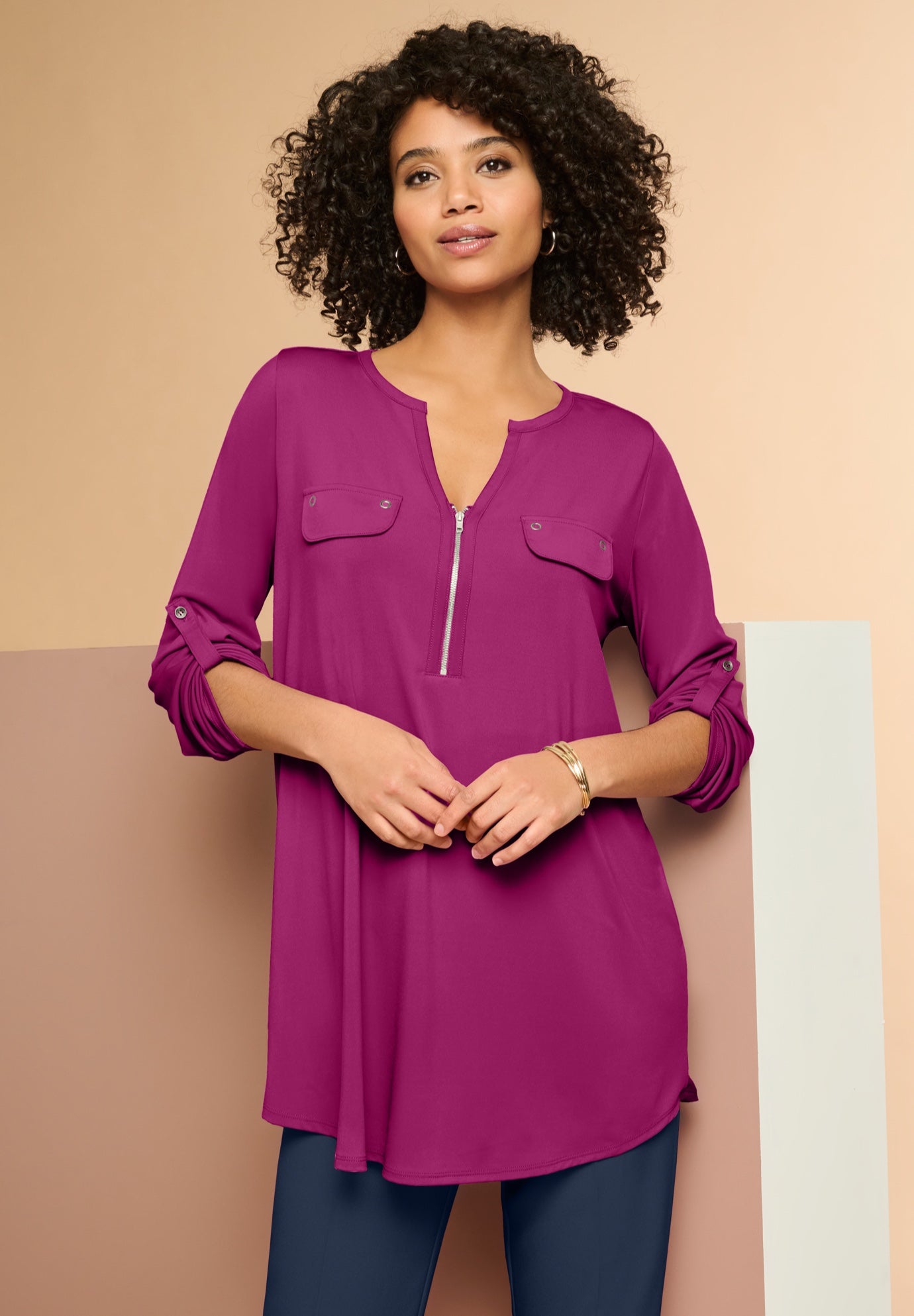 Zip Front Ultrasmooth&reg; Fabric Tunic image number 0