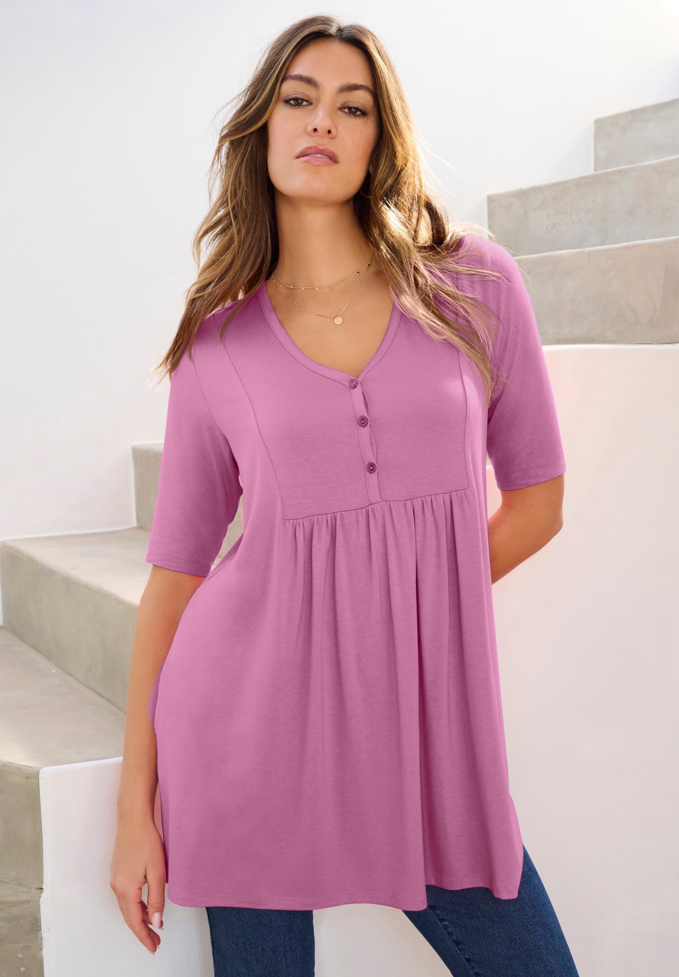 Plus Size Henley Swing Tunic image number 0