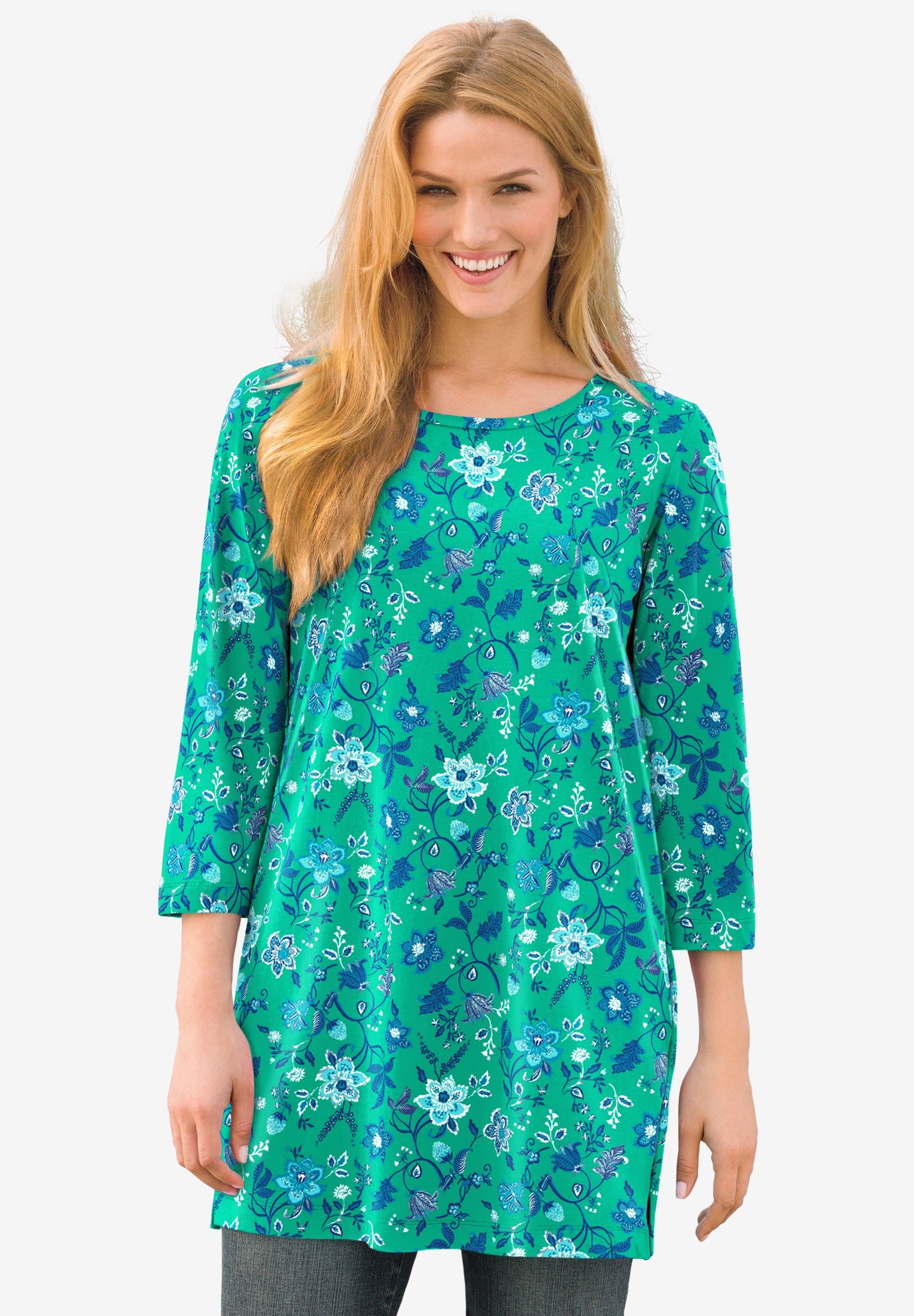 Perfect Printed Three-Quarter-Sleeve Scoopneck Tunic image number 0