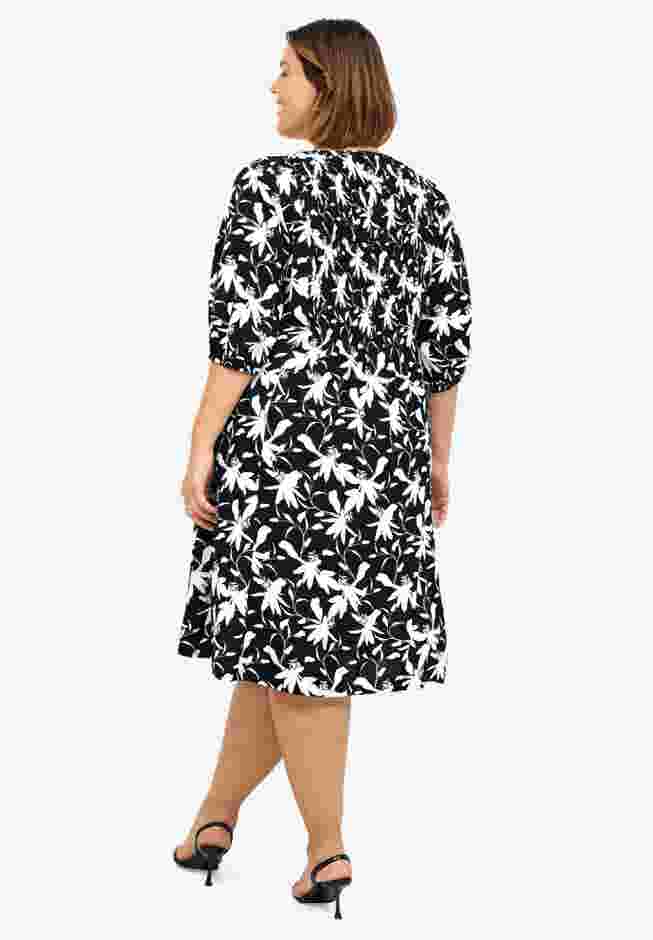 V-Neck A-line Dress with Smocked Bodice image number 1