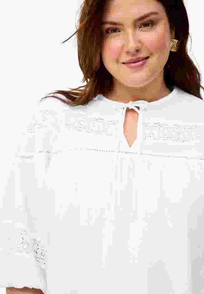 Keyhole Neck Blouse with Crochet Trim image number 2
